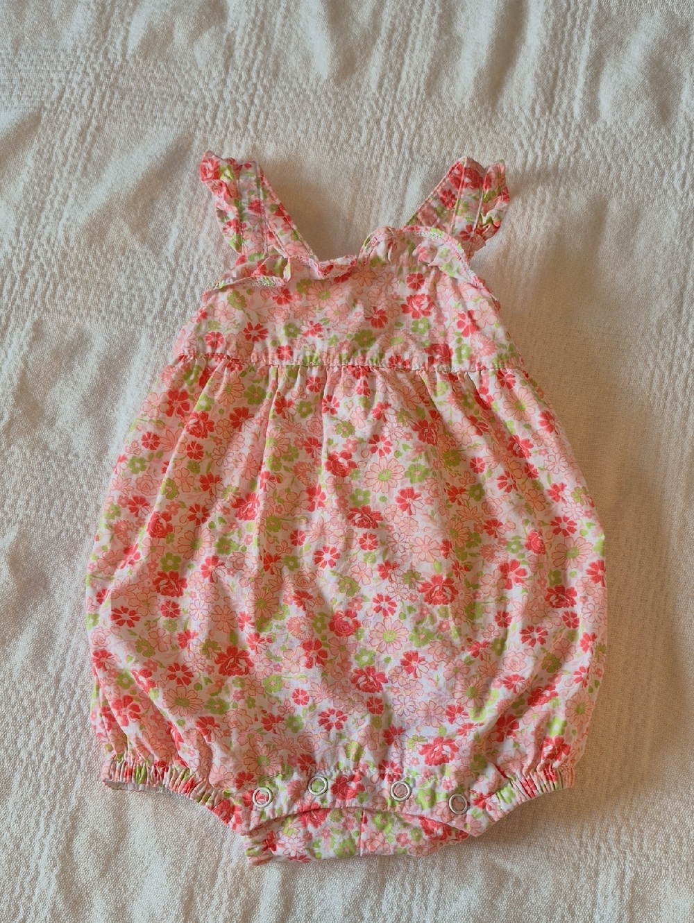 Janie and Jack girls 0-3 months ruffle strap bubble white with floral print VGUC